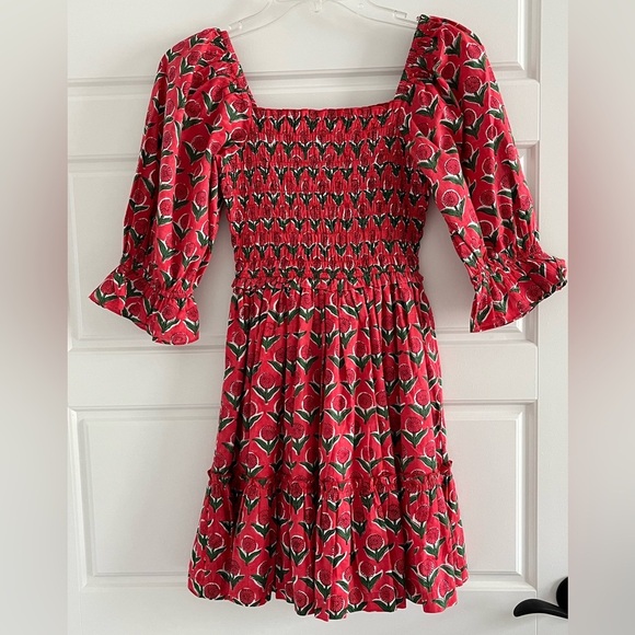 Mon Coco 100% Cotton Smocked Floral Mini dress  with Puffed Sleeves Extra Small - Picture 7 of 16